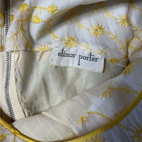 Authentic Vintage Elinor Porter 1950’s Yellow & Cream Embroidered Prairie Dress - Picture 15 of 16